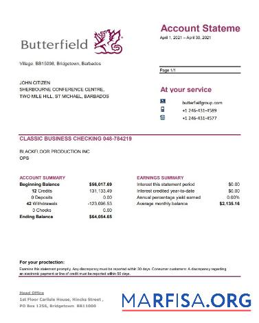 Realistic Barbados Butterfield bank statement excel real example